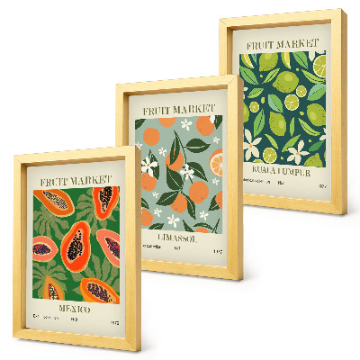 Composizione di 3 quadri Poster vintage con motivi di frutta