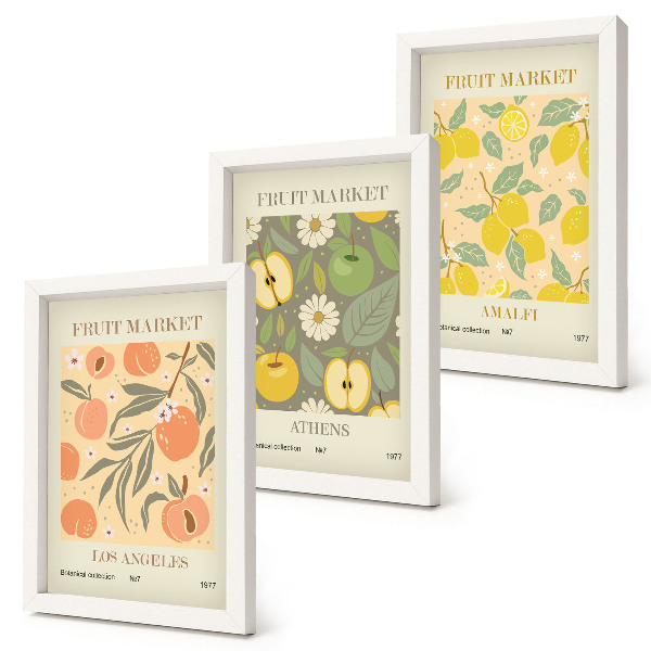 Trittico incorniciato Modelli di poster con frutta in stile retrò