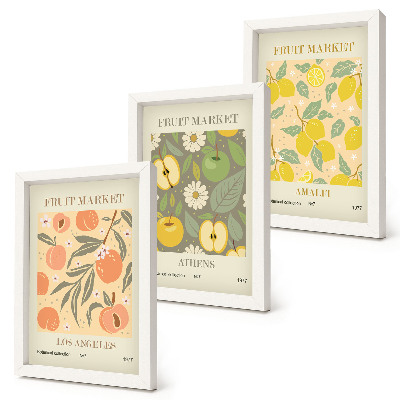 Trittico incorniciato Modelli di poster con frutta in stile retrò