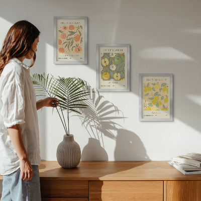 Trittico incorniciato Modelli di poster con frutta in stile retrò