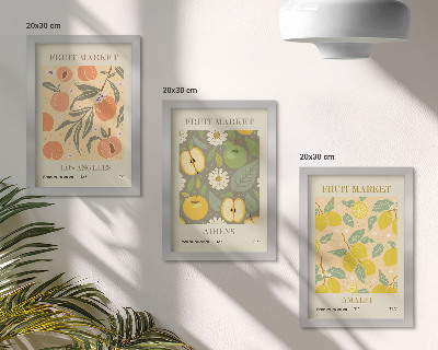 Trittico incorniciato Modelli di poster con frutta in stile retrò
