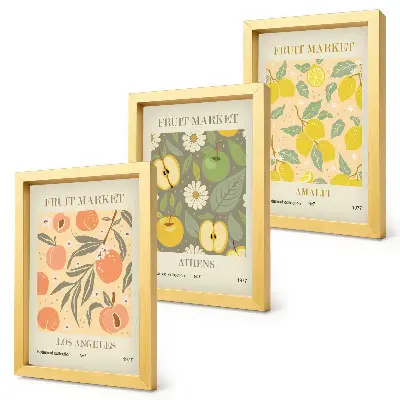 Trittico di poster con frutta in stile retrò incorniciato