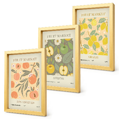 Trittico incorniciato Modelli di poster con frutta in stile retrò