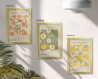 Trittico incorniciato Modelli di poster con frutta in stile retrò