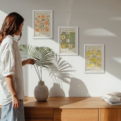 Trittico incorniciato Modelli di poster con frutta in stile retrò