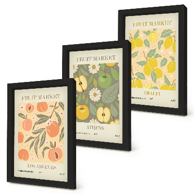 Trittico incorniciato Modelli di poster con frutta in stile retrò