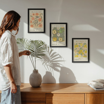 Trittico incorniciato Modelli di poster con frutta in stile retrò