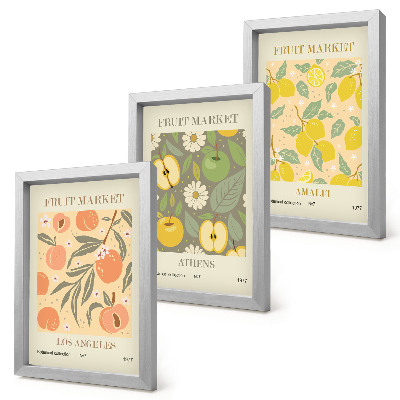 Trittico incorniciato Modelli di poster con frutta in stile retrò