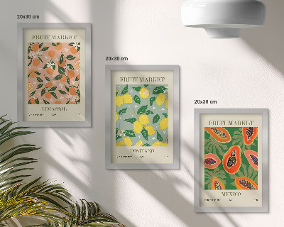 Trittico incorniciato Agrumi e frutti tropicali in stile retrò