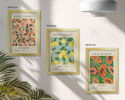 Trittico incorniciato Agrumi e frutti tropicali in stile retrò