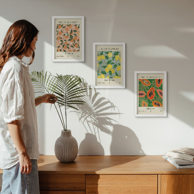 Trittico incorniciato Agrumi e frutti tropicali in stile retrò