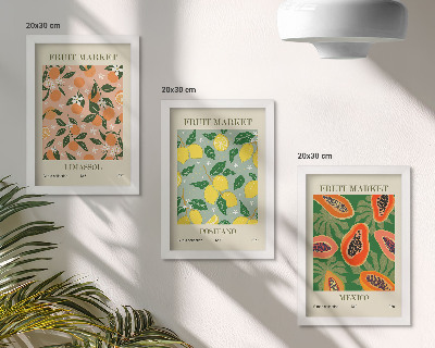 Trittico incorniciato Agrumi e frutti tropicali in stile retrò