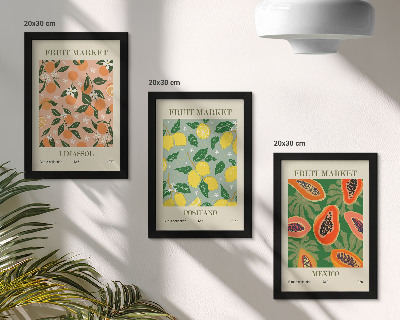 Trittico incorniciato Agrumi e frutti tropicali in stile retrò
