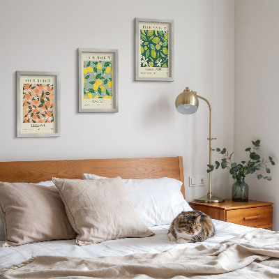 Composizione di 3 quadri Motivi fruttati con agrumi e fiori vintage