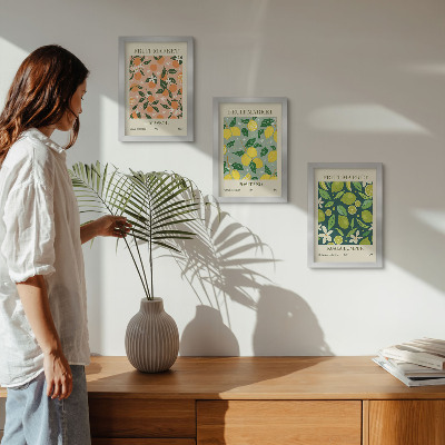 Composizione di 3 quadri Motivi fruttati con agrumi e fiori vintage