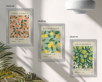 Composizione di 3 quadri Motivi fruttati con agrumi e fiori vintage