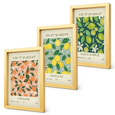Composizione di 3 quadri Motivi fruttati con agrumi e fiori vintage