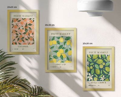 Composizione di 3 quadri Motivi fruttati con agrumi e fiori vintage