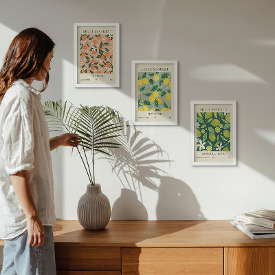 Composizione di 3 quadri Motivi fruttati con agrumi e fiori vintage