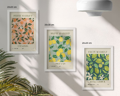 Composizione di 3 quadri Motivi fruttati con agrumi e fiori vintage