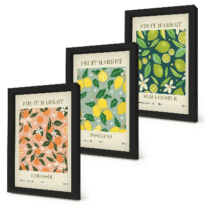 Composizione di 3 quadri Motivi fruttati con agrumi e fiori vintage