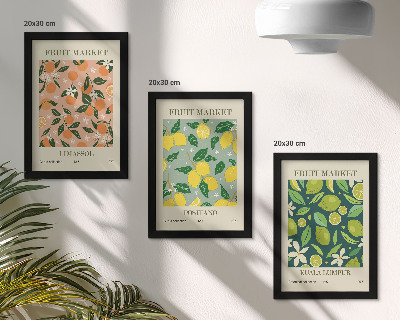 Composizione di 3 quadri Motivi fruttati con agrumi e fiori vintage