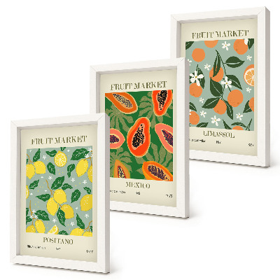 Trittico incorniciato Poster di frutta limoni papaie mandarini fiori