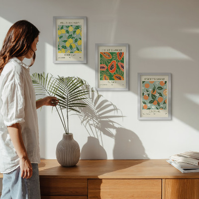 Trittico incorniciato Poster di frutta limoni papaie mandarini fiori