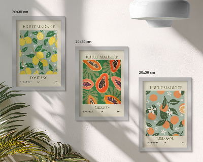 Trittico incorniciato Poster di frutta limoni papaie mandarini fiori
