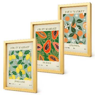 Trittico incorniciato Poster di frutta limoni papaie mandarini fiori