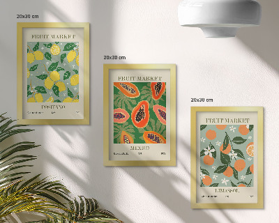 Trittico incorniciato Poster di frutta limoni papaie mandarini fiori