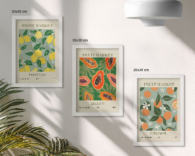 Trittico incorniciato Poster di frutta limoni papaie mandarini fiori