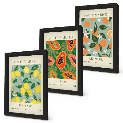Trittico incorniciato Poster di frutta limoni papaie mandarini fiori