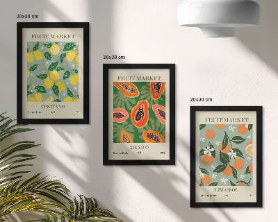 Trittico incorniciato Poster di frutta limoni papaie mandarini fiori