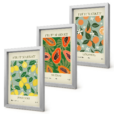 Trittico incorniciato Poster di frutta limoni papaie mandarini fiori