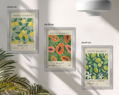 Composizione di 3 quadri Motivi fruttati di limoni, papaie e lime