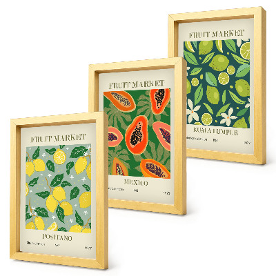 Composizione di 3 quadri Motivi fruttati di limoni, papaie e lime