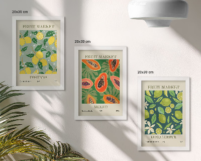 Composizione di 3 quadri Motivi fruttati di limoni, papaie e lime