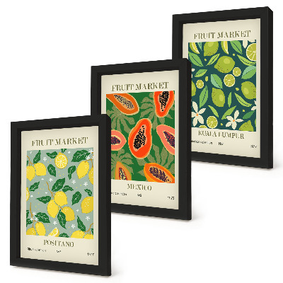 Composizione di 3 quadri Motivi fruttati di limoni, papaie e lime