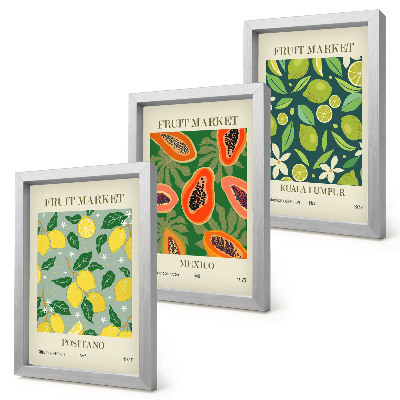 Composizione di 3 quadri Motivi fruttati di limoni, papaie e lime
