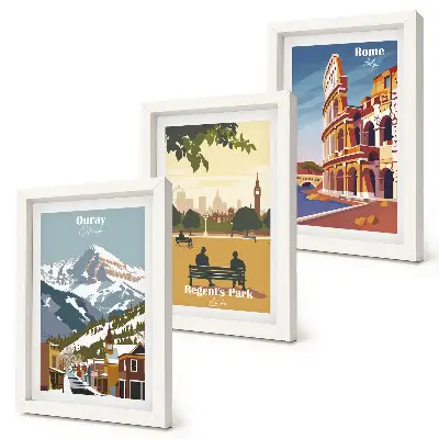 Trittico incorniciato con le montagne di Ouray Park a Londra e il Colosseo a Roma