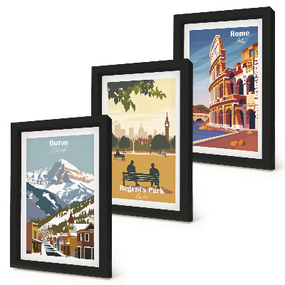 Trittico incorniciato Le montagne di Ouray Park a Londra Il Colosseo a Roma