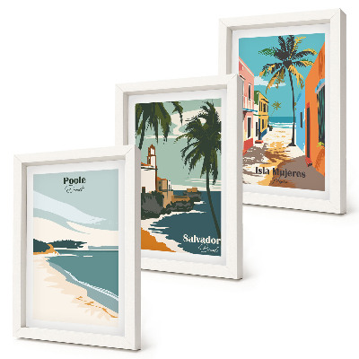 Trittico incorniciato Paesaggi tropicali con spiagge e palme