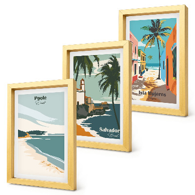 Trittico incorniciato Paesaggi tropicali con spiagge e palme