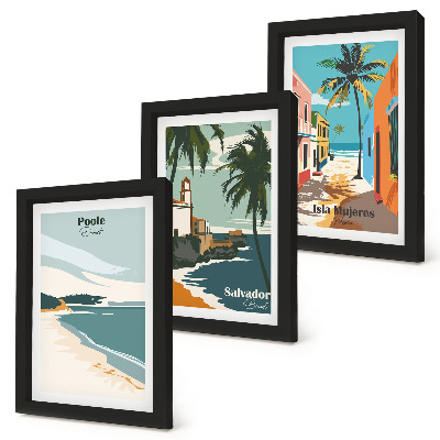 Trittico incorniciato Paesaggi tropicali con spiagge e palme