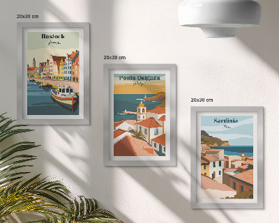 Composizione di 3 quadri Vedute di città costiere e portuali europee