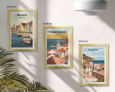 Composizione di 3 quadri Vedute di città costiere e portuali europee