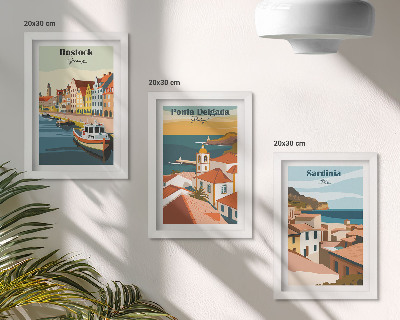 Composizione di 3 quadri Vedute di città costiere e portuali europee