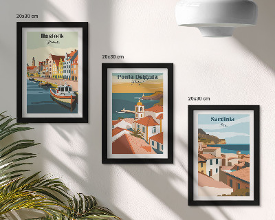 Composizione di 3 quadri Vedute di città costiere e portuali europee