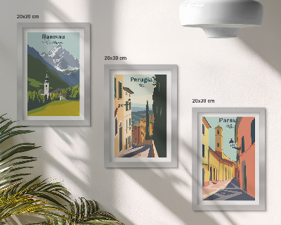 Trittico incorniciato Paesaggi montani e strade di città italiane